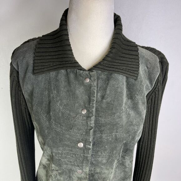 Vintage Suede Silk Wool Jacket Cardigan Jacket L Olive Green Y2K Bella Swan - Picture 2 of 14